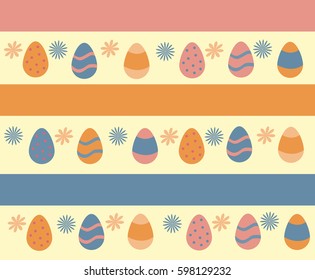 Colorful Happy Easter greeting card with eggs and flowers. Vector illustration