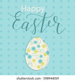 Colorful Happy Easter greeting card with egg and text. Postcard text templates. Happy easter lettering modern calligraphy style.