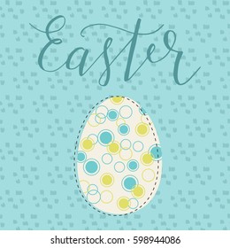 Colorful Happy Easter greeting card with egg and text. Postcard text templates. Happy easter lettering modern calligraphy style.