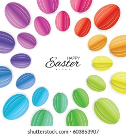 Colorful Happy Easter Greeting card. Paper cut Easter. Origami Egg. White background.