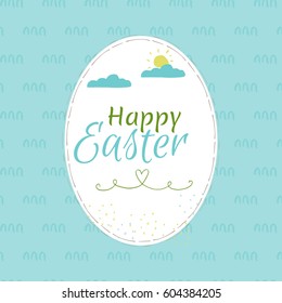 Colorful Happy Easter greeting card with cute egg and text. Postcard  template. Modern lettering calligraphy style.