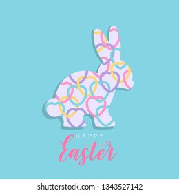 Colorful Happy Easter with Hearts Rabbit