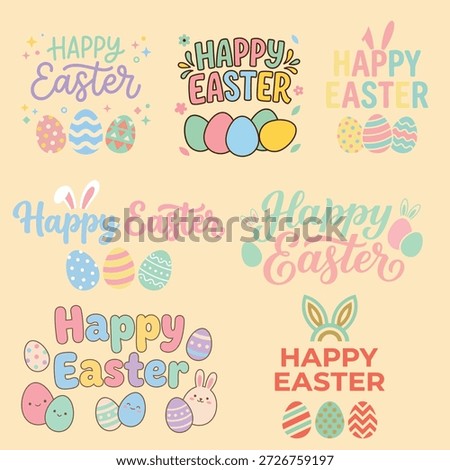 Colorful happy easter illustrations with eggs and bunny ears designs