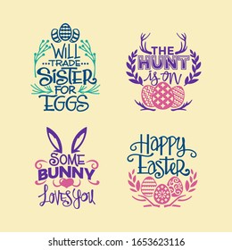 Colorida oferta feliz de Pascua para tarjetas de felicitación con conejo, conejo y escritura a mano