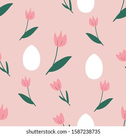 Colorful happy easter seamless pattern  with flower and egg