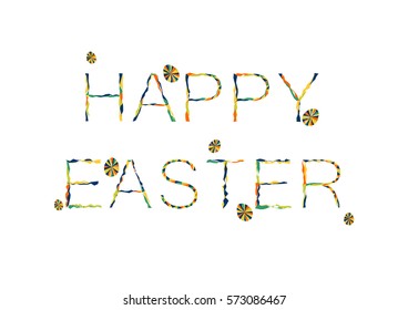 Colorful happy easter text with roughen edges on white background.
