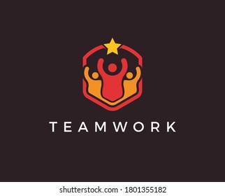 Colorful happy & excited set of people enjoying & having fun. This vector logo template can represent kids having good time, friends party, excited team members, happy employees, satisfied customers