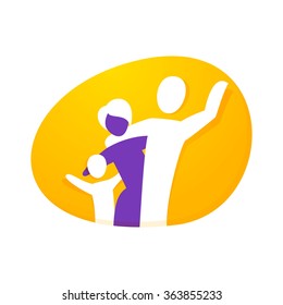 Colorful happy family logo design. Father, mother and child hugging. Vector elements for your application or corporate identity design.