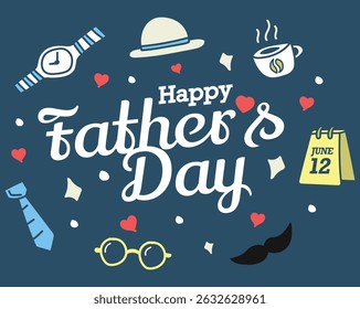Colorful Happy Fathers Day Flat Vector Illustration
