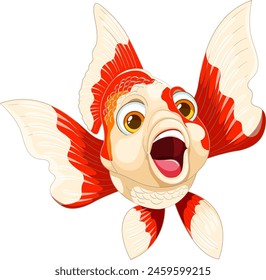 Colorful, happy goldfish swimming, vector graphic