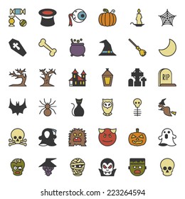 Colorful Happy Halloween Party Icon Set Collection