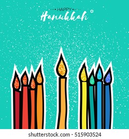 Colorful Happy Hanukkah Greeting card. Jewish holiday with menorah