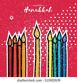 Colorful Happy Hanukkah Greeting card. Jewish holiday with menorah