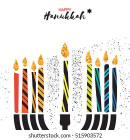 Colorful Happy Hanukkah Greeting card. Jewish holiday with menorah