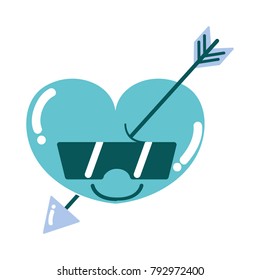 colorful happy heart with arrow kawaii and sunglasses