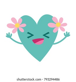 colorful happy heart with flowers kawaii cartoon