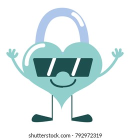 colorful happy heart padlock with arms and legs