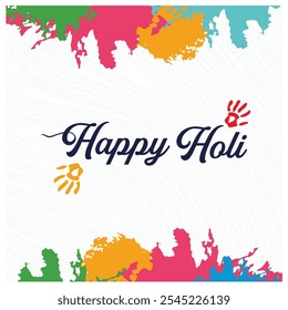 Colorful happy Holi greeting card. Traditional Indian festival full of joy. Holi hai concept. Flat vector illustration. 