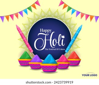 colorful happy holi hindu festival celebration greeting with color splash vector