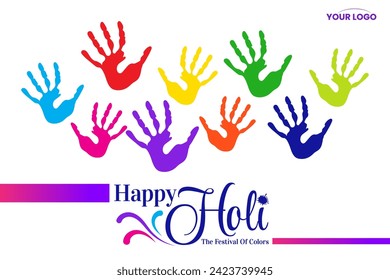 colorful happy holi hindu festival celebration greeting with hand prints vector
