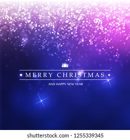 Colorful Happy Holidays, Merry Christmas Greeting Card With Label on a Sparkling Blurred Background