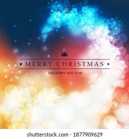 Colorful Happy Holidays, Merry Christmas Greeting Card with Label on a Sparkling Blurred Background