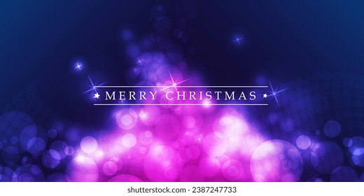 Colorful Happy Holidays, Merry Christmas Greeting Card Template with Label on a Glowing, Sparkling Blurred Background