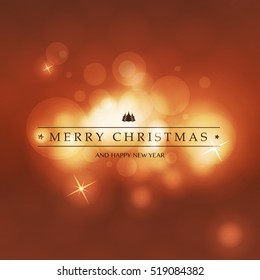 Colorful Happy Holidays, Merry Christmas Greeting Card with Label  on a Sparkling Blurred Background 