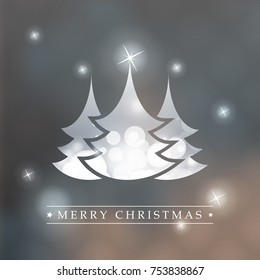 Colorful Happy Holidays, Merry Christmas Greeting Card With Label, Christmas Tree on a Starry Blurred Background