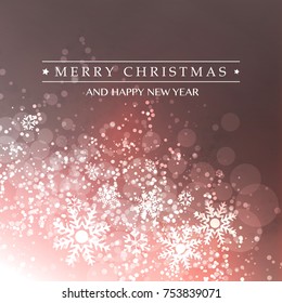 Colorful Happy Holidays, Merry Christmas Greeting Card With Label, Snowflakes Pattern on a Sparkling Blurred Background 