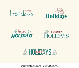 Colorful Happy Holidays Text, Happy Holidays Background, Christmas Text, Merry Christmas Text, Holiday Vector Text, Green and Red Vector Holiday Isolated Illustration