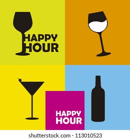 colorful happy hour signs background. vector illustration