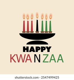 Colorful Happy Kwanzaa Greeting Card with Burning Candles - Vector Design, Illustration Template with Traditional Patterns and Colors: Red, Green and Black