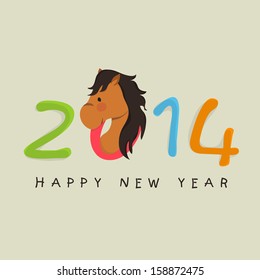 Colorful Happy New Year 2014 celebration poster, banner or flyer design with illustration of Chinese Symbol for the year Horse. 