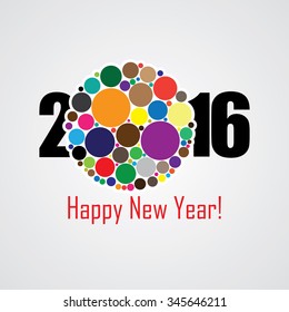 colorful happy new year 2016 vector design icon. this vector graphic has zero as colorful dots