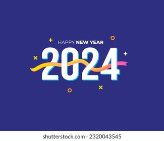 Colorful Happy New Year 2024 Greeting background banner logo illustration. Modern Colorful 2024 new year vector