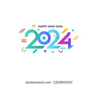 Colorful Happy New Year 2024 Greeting background banner logo illustration. Modern Colorful 2024 new year vector