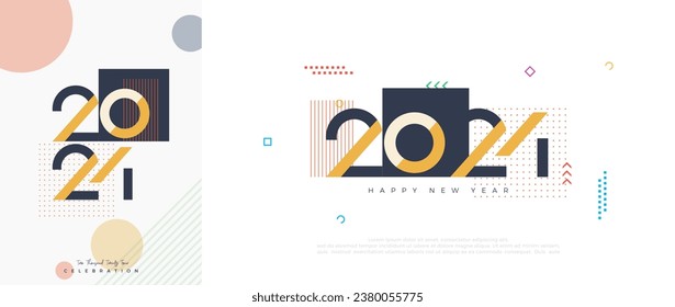 Colorful happy new year number 2024 design. With modern and clean numbers. Design for happy new year 2024 posters, invitations or covers.