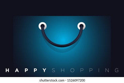 Colorful happy paper shopping bag handle for consumer protection, satisfaction guarenteed, client services etc. Vector EPS.