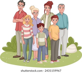 Colorful happy people. Cartoon family.