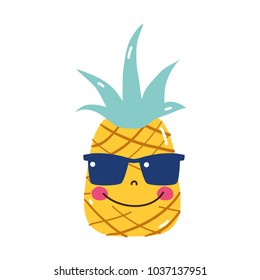 colorful happy pineapple fruit with sunglasses kawaii