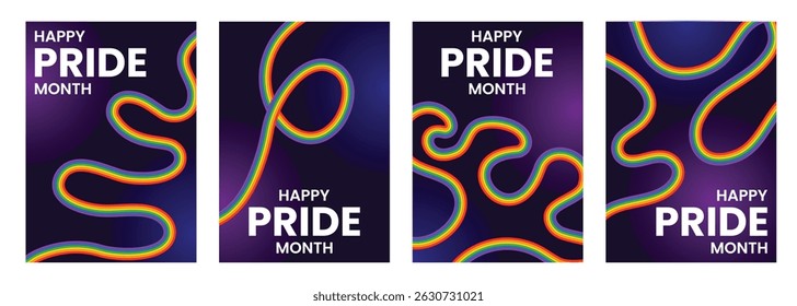 Colorful Happy Pride Month Banners Vibrant Rainbow Abstract Designs, Pride Month Celebration Posters