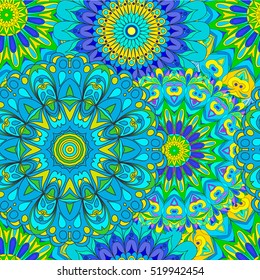 Colorful happy seamless pattern mandala, can be used for wallpaper, pattern fills, web page background, surface textures. Arabic, India, Islam, Asia. Happy design pattern.