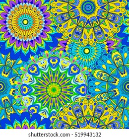 Colorful happy seamless pattern mandala, can be used for wallpaper, pattern fills, web page background, surface textures. Arabic, India, Islam, Asia. Happy design pattern.