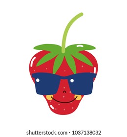 colorful happy starwberry fruit with sunglasses kawaii