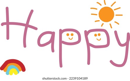 colorful happy sun rainbow cute vector white background. han writing vector.