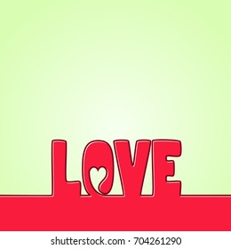Colorful Happy Valentines Day card made of continuous line drawing of LOVE text with heart inside O letter, Vector minimalistic illustration
