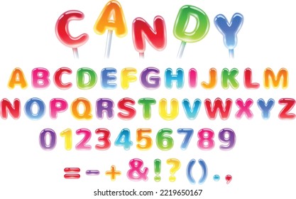 Colorful hard candy abc vector illustration. Sweets letters design.