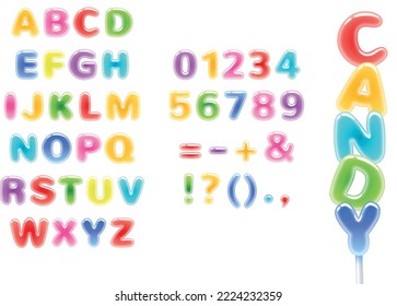 Colorful hard candy abc vector illustration. Sweets letters design.