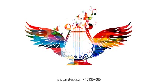 Colorful harp with wings